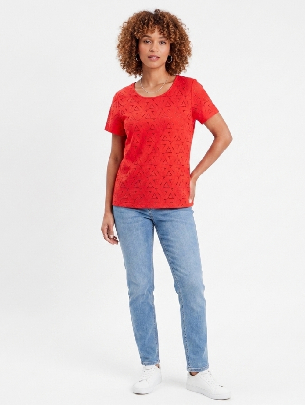 Marc New York Andrew Marc Women’s Red Eyelet Blouse Large Nylon Blend